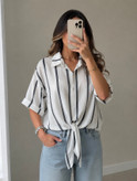 شومیز لینن راه راه گره ای زنانه
