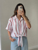 شومیز لینن راه راه گره ای زنانه